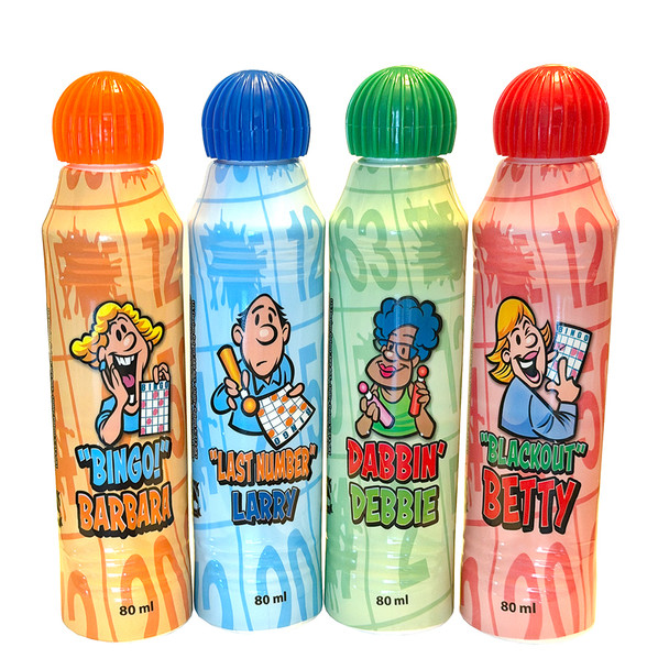 Bingo Groupies Bingo Daubers - 4 Pack - Blue, Green, Orange, Red - 3 ounce size - Bingo Ink Markers