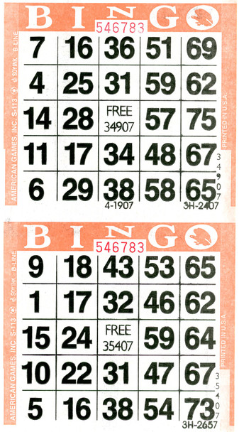 American Games Bingo Paper Game Cards - 2 cards - Orange - 750 sheets per pack, Made in USA