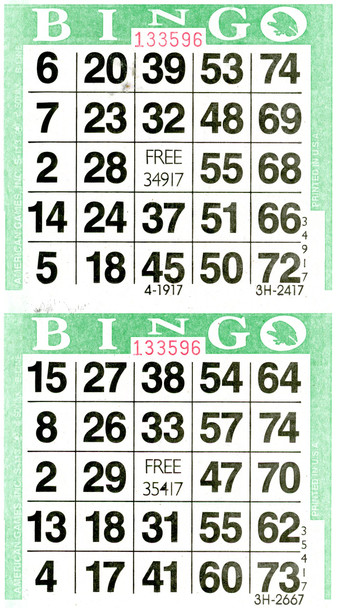 American Games Bingo Paper Game Cards - 2 cards - Green - 750 sheets per pack, Made in USA