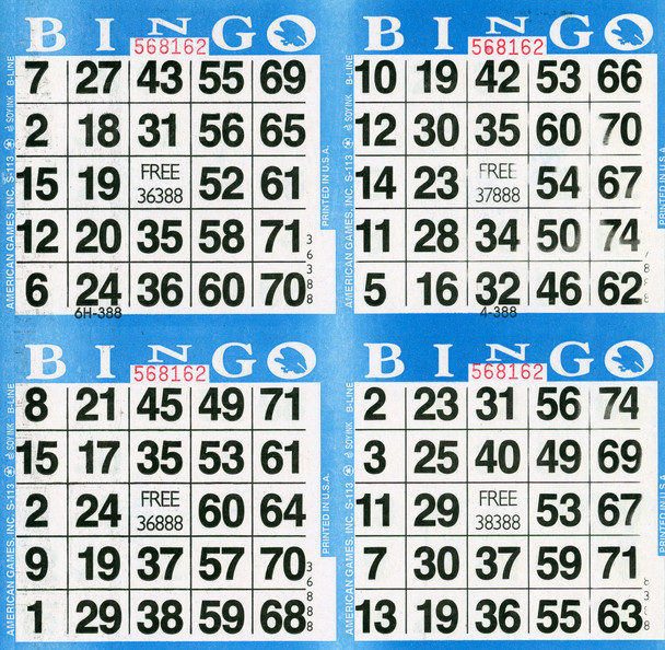 American Games Bingo Paper Game Cards - 4 cards - Blue - 750 sheets per pack, Made in USA