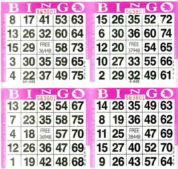 American Games Bingo Paper Game Cards - 4 cards - Purple - 750 sheets per pack, Made in USA