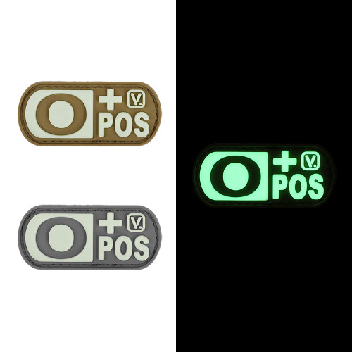 3D Blood Type Patch 0 Pos glow in the dark, 3D Blood Type Patch 0 Pos glow  in the dark, 3-D Patches, Insignia