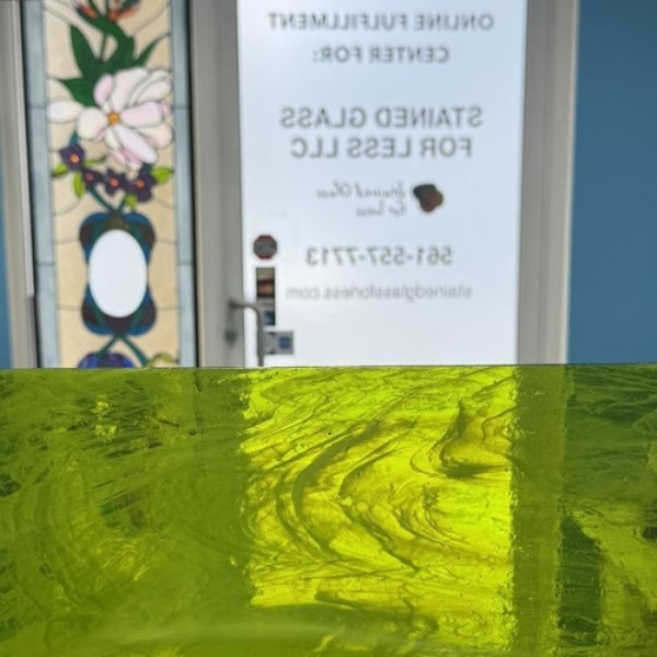 Moss Green & White Wispy (AGC-239) | Stained Glass For Less