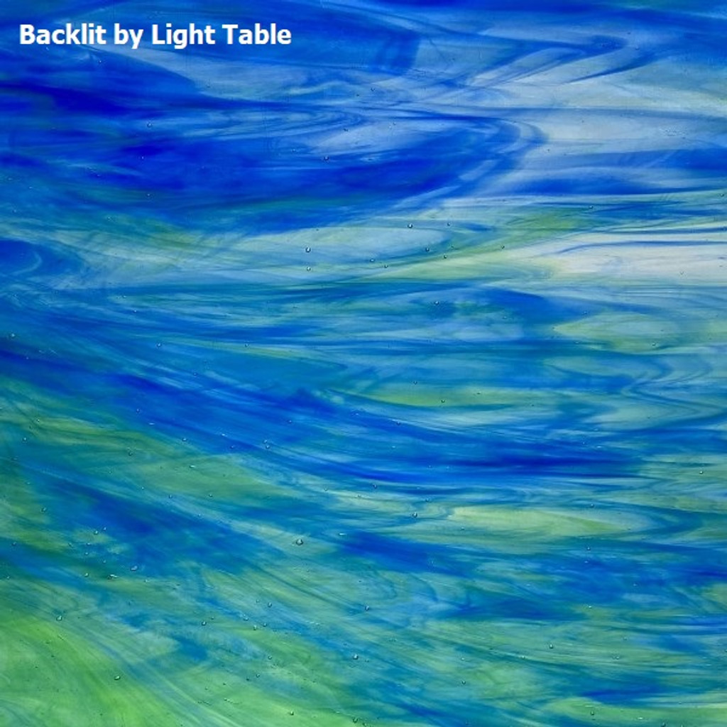 "Blue Lagoon" - Dark Blue, Medium Green & Crystal Streaky Aqualite Transparent (197LLAQ-8) - 8" x 12" Sheet