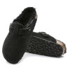 Birkenstock Boston Shearling Suede Leather Fur Black 0259881 Ladies Clog | newshoes.ie