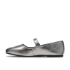 Clarks Livia Jane 26327190 Pewter Leather Mary Jane Flat Pump | newshoes.ie