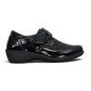 Softmode Elma 6432-10 Black Patent Stretch 2E Wider Fitting Women's Velcro Shoe | newshoes.ie