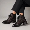 Loretta Vitale C38155 Brown Patent Print Lace Block Heel Ankle Boot | newshoes.ie