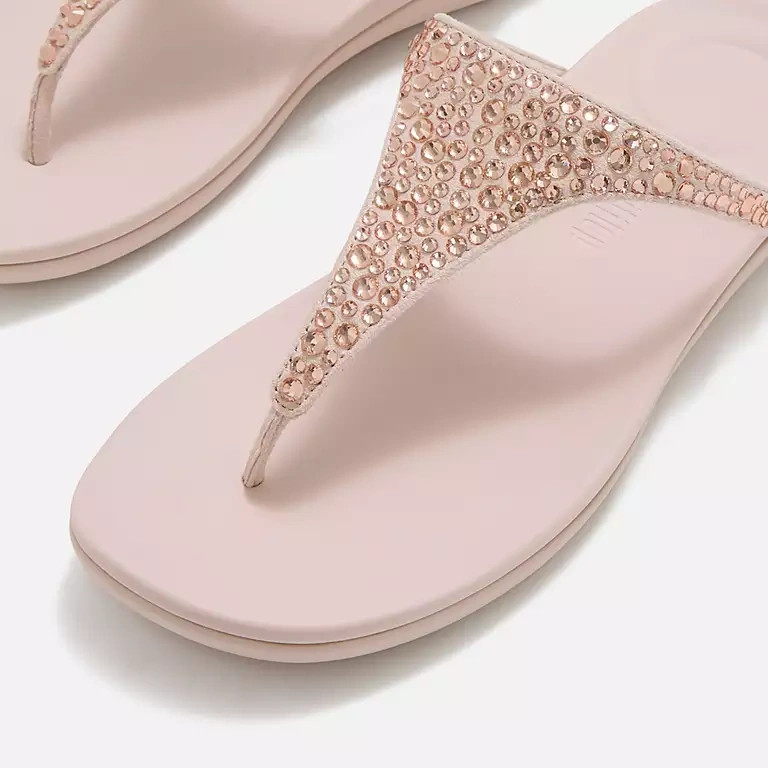 靴 FitFlop TOE POST Nude Rose Mix US 07 Fitflop Solay Mixed-Crystal Nude Rose Toe Post Sandals | Fitflop