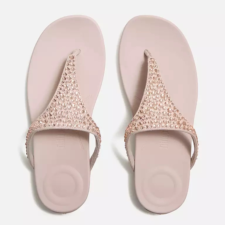 Fitflop Solay Mixed-Crystal Nude Rose Toe Post Sandals | Fitflop