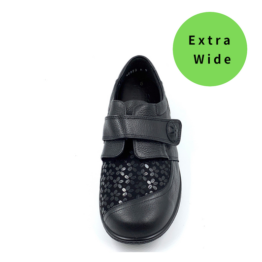 DB Keswick black floral 2V extra wide fitting velcro