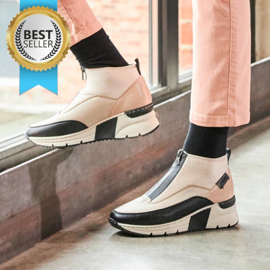 Rieker N6352-60 Cream & Black Wedge Ankle Boot | newshoes.ie