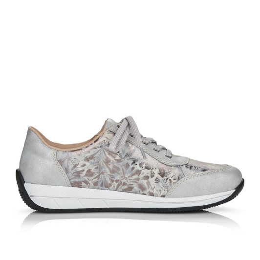 Rieker N1112-80 Silver, Flower Pattern Wide Fit Sneaker | newshoes.ie