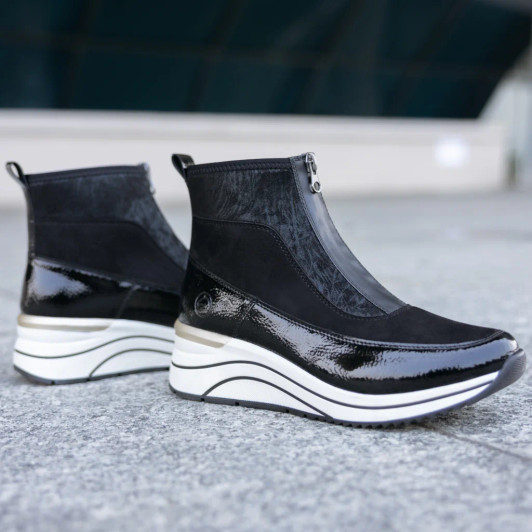 Remonte D0T71-01 Black Wide Fit Wedge Ankle Boot newshoes.ie