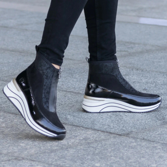 Remonte D0T71-01 Black Wide Fit Wedge Ankle Boot newshoes.ie