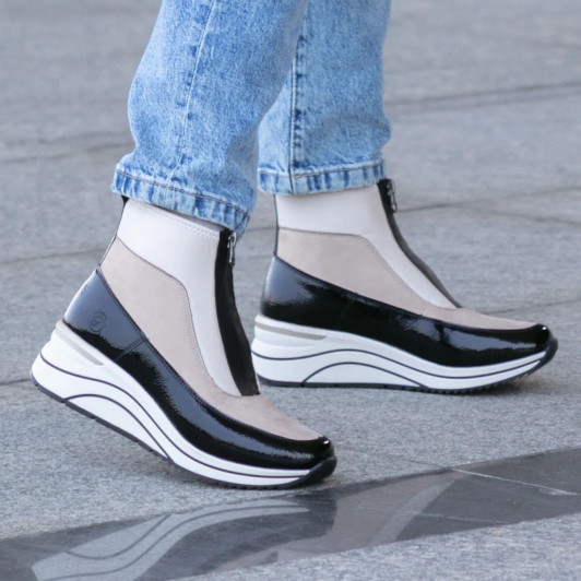 Remonte D0T71-60 Beige & Cream Wide Fit Wedge Ankle Boot newshoes.ie