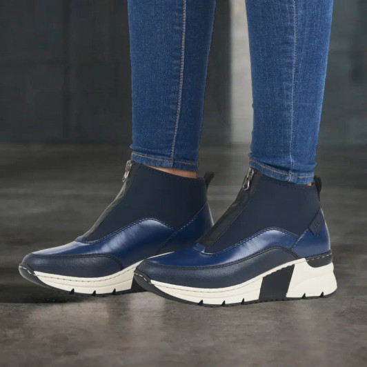 Rieker N6352-14 Navy & White Wedge Ankle Boot | newshoes.ie