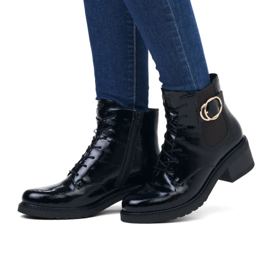 Remonte D1A72-01 Black Patent Ankle Boots | newshoes.ie