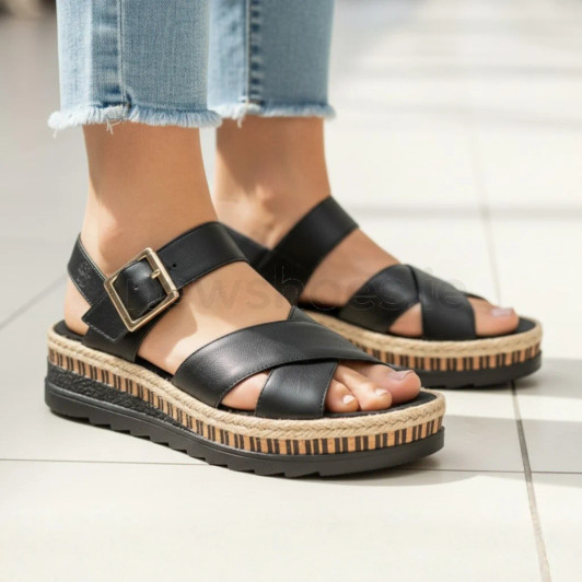 Rieker V7951-00 Black Wedge Sandal | newshoes.ie