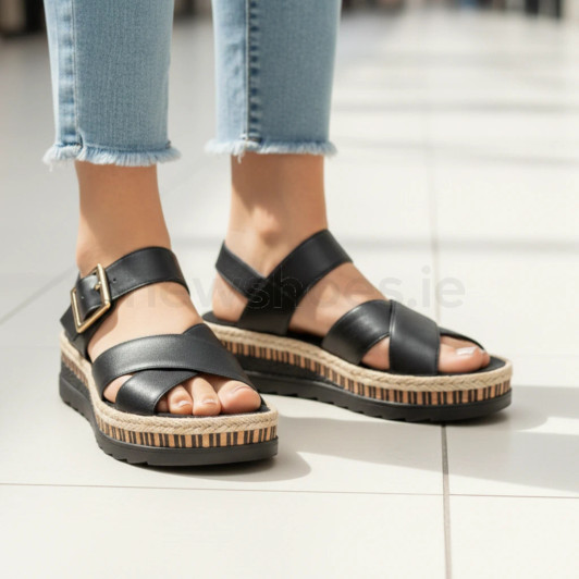 Rieker V7951-00 Black Wedge Sandal | newshoes.ie