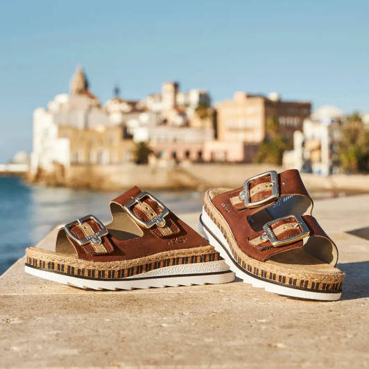 Rieker V7955-24 Tan Wedge Mule