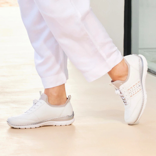 Rieker L3259-80 White & Silver Toggle Sneaker | newshoes.ie