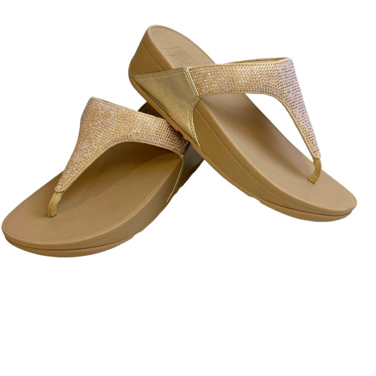 Fitflop Lulu Crystal Embellished Latte Beige Toe-Post Sandal | newshoes.ie