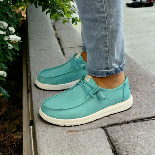 HeyDude Wendy Stretch Canvas 40902-440 Turquoise Women's Slip-On Sneaker