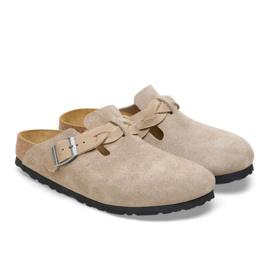 Birkenstock Boston Braided Suede Leather Taupe 1026694 Ladies Clog | newshoes.ie