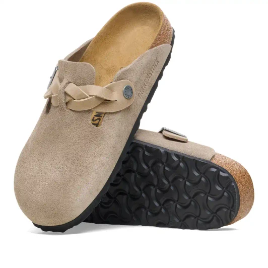 Birkenstock Boston Braided Suede Leather Taupe 1026694 Ladies Clog | newshoes.ie