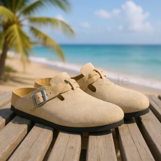 Birkenstock Boston Braided Suede Leather Taupe 1026694 Ladies Clog | newshoes.ie