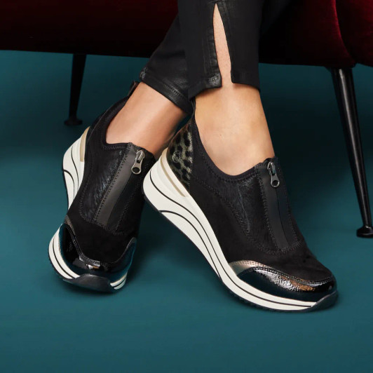 Remonte D0T08-02 Black & Animal Print Wide Fit Casual Shoe newshoes.ie