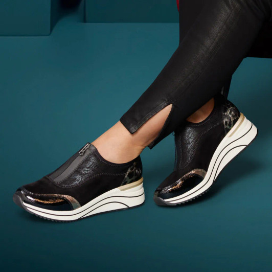 Remonte D0T08-02 Black & Animal Print Wide Fit Casual Shoe newshoes.ie