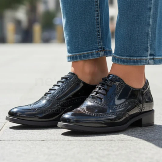 Clarks Havisham Oak 26178710 Black Patent Women's Brogue | newshoes.ie