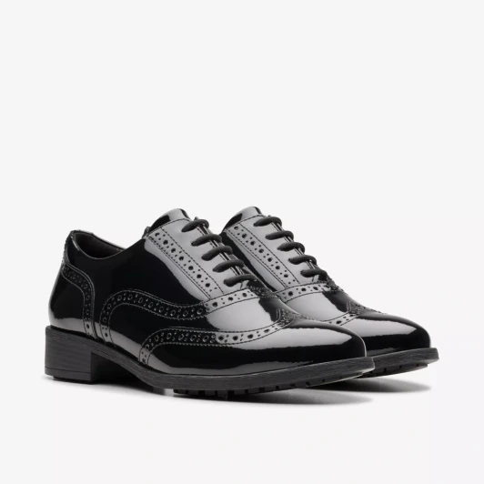 Clarks Havisham Oak 26178710 Black Patent Women's Brogue | newshoes.ie