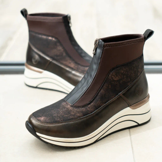 Remonte D0T71-25 Bronze Wide Fit Wedge Ankle Boot newshoes.ie