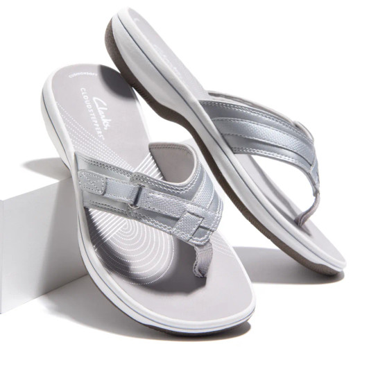 Clarks Brinkley Sea 26134636 Silver Toe Post Slide newshoes.ie