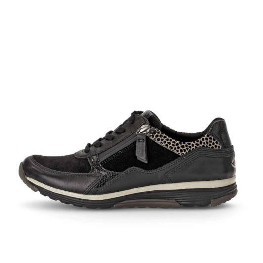 Gabor Rolling Soft 56.977.67 Black & Animal Print Low Wedge Sneaker | newshoes.ie