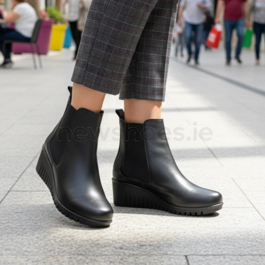 Lotus Dresden ULB382BB0 Black Leather Wedge Ankle Boot | newshoes.ie