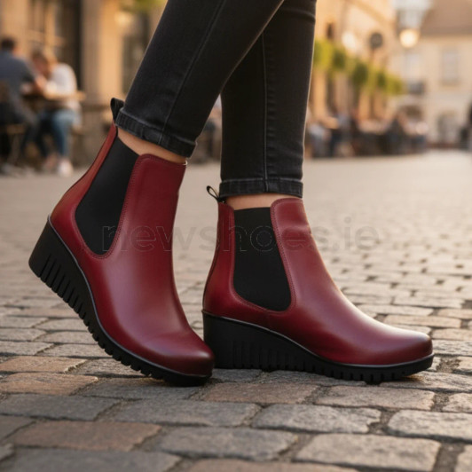 Lotus Dresden ULB382RR0 Red Leather Wedge Ankle Boot | newshoes.ie