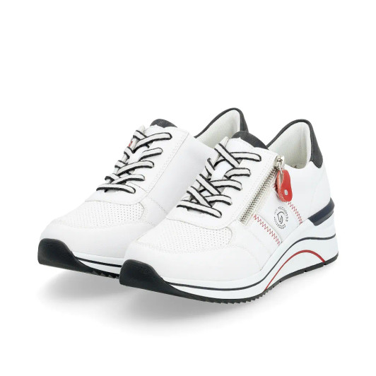 Remonte D0T04-81 White & Navy Wide Fit Wedge Sneaker | newshoes.ie