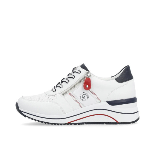 Remonte D0T04-81 White & Navy Wide Fit Wedge Sneaker | newshoes.ie