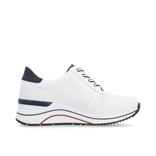 Remonte D0T04-81 White & Navy Wide Fit Wedge Sneaker | newshoes.ie
