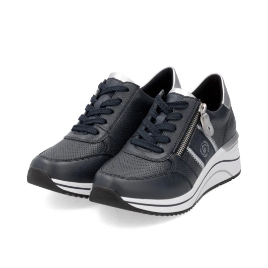 Remonte D0T04-14 Navy & Silver Wide Fit Wedge Sneaker | newshoes.ie