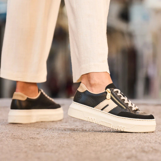 Rieker M1912-00 Black & Gold Platform Sneaker | newshoes.ie