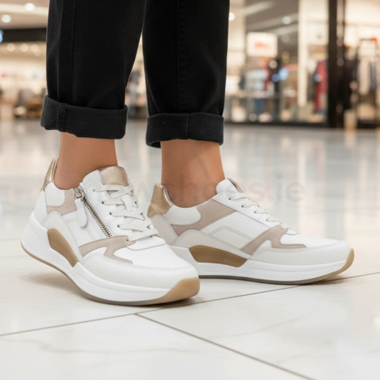 Gabor Rolling Soft 86.958.52 White & Beige Low Wedge Sneaker | newshoes.ie