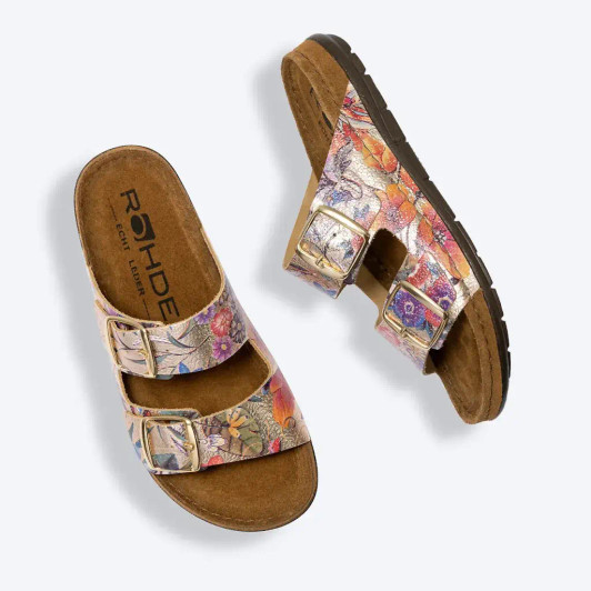 Rohde EASYS N°42 5864-29 Gold & Floral Print Mule Sandal | newshoes.ie