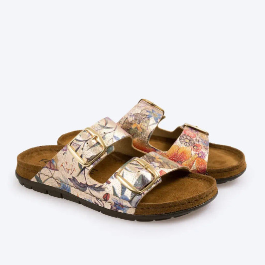 Rohde EASYS N°42 5864-29 Gold & Floral Print Mule Sandal | newshoes.ie