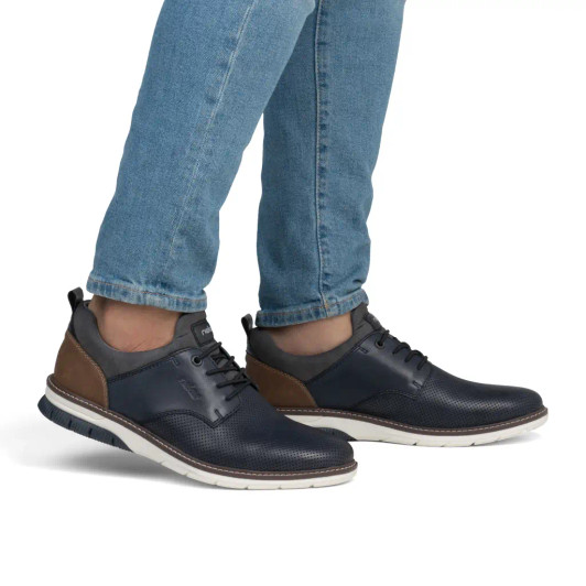 Rieker 14450-15 Navy & Tan Wide Fit Smart Casual Shoe | newshoes.ie