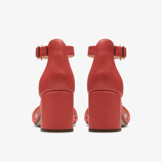 Clarks Ezoria Mae 26181297 Coral Leather Heeled Sandal | newshoes.ie